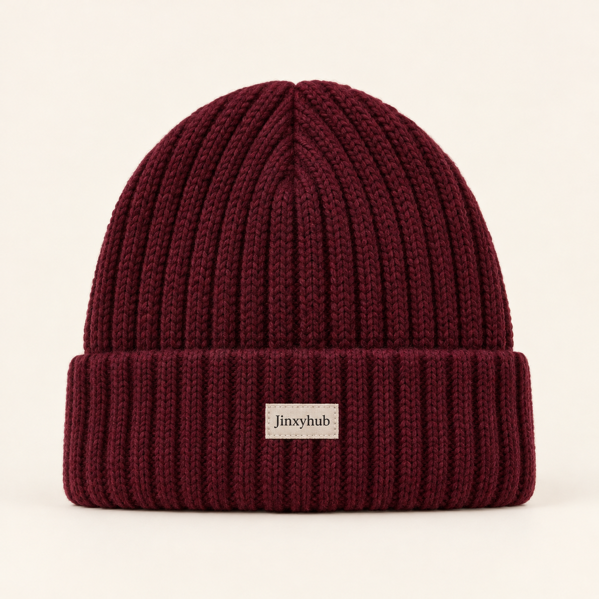 Jinxyhub Snowfall Ribbed Beanie in burgundy, clean main product view.