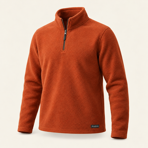 Jinxyhub Drift Fleece Quarter-Zip in rust, alternate angle showing the same product and fabric details.